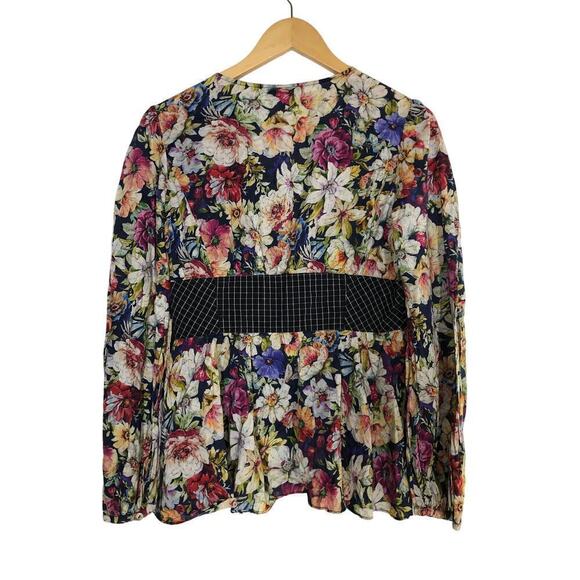 Petersyn Dallas Top Floral Long Puff Sleeve Peplum 100% Cotton Multicolor Size L - Picture 6 of 10